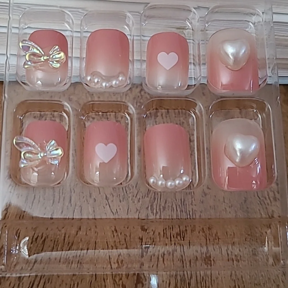 2/$16 3D Heart Bows Pearls Press On Nails